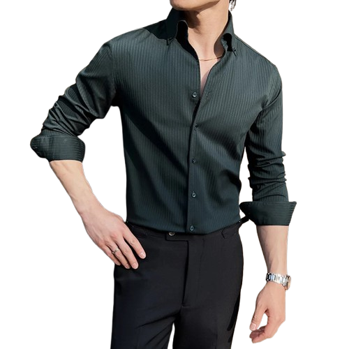 Luxe Brond Men's Dark Stripes V-Neck Long Sleeve Shirt - Classic Casual Regular Fit Cardigan