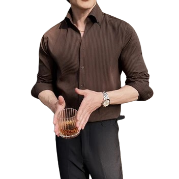 Luxe Brond Men's Dark Stripes V-Neck Long Sleeve Shirt - Classic Casual Regular Fit Cardigan