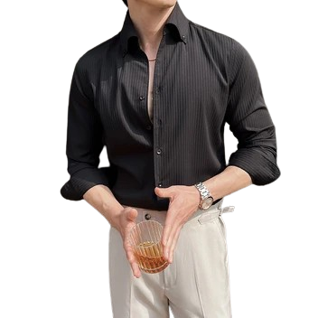Luxe Brond Men's Dark Stripes V-Neck Long Sleeve Shirt - Classic Casual Regular Fit Cardigan