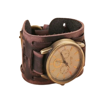 Luxe Brond Men's Retro Punk Cowhide Leather Watch with World Time, Antique Style
